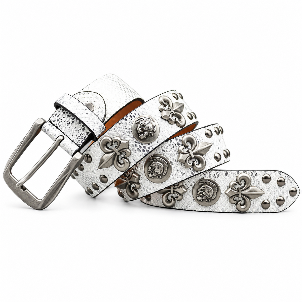 Snakeskin Studded Belt — white studio catalog image