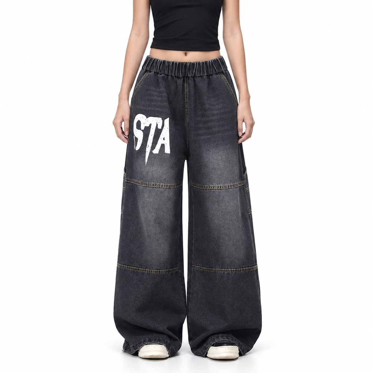 STA Vintage Wide-Leg Denim Pants — white studio catalog image