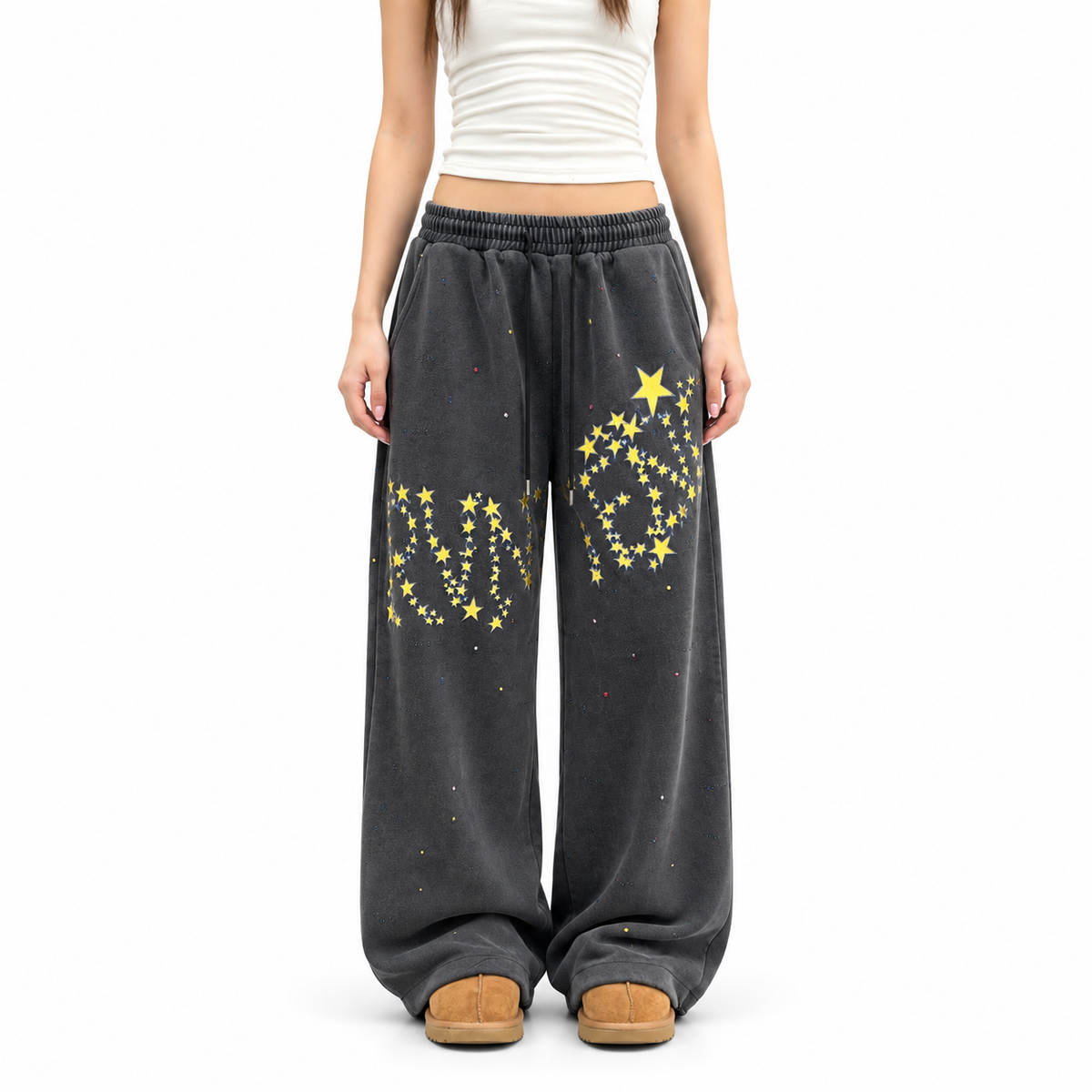 Unisex Oversize Elastic Waist Trousers — white studio catalog image