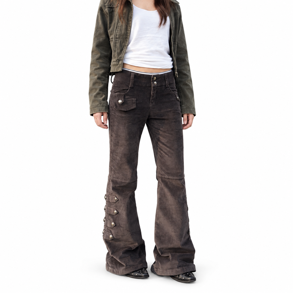 Vintage Corduroy Flared Trousers — white studio catalog image