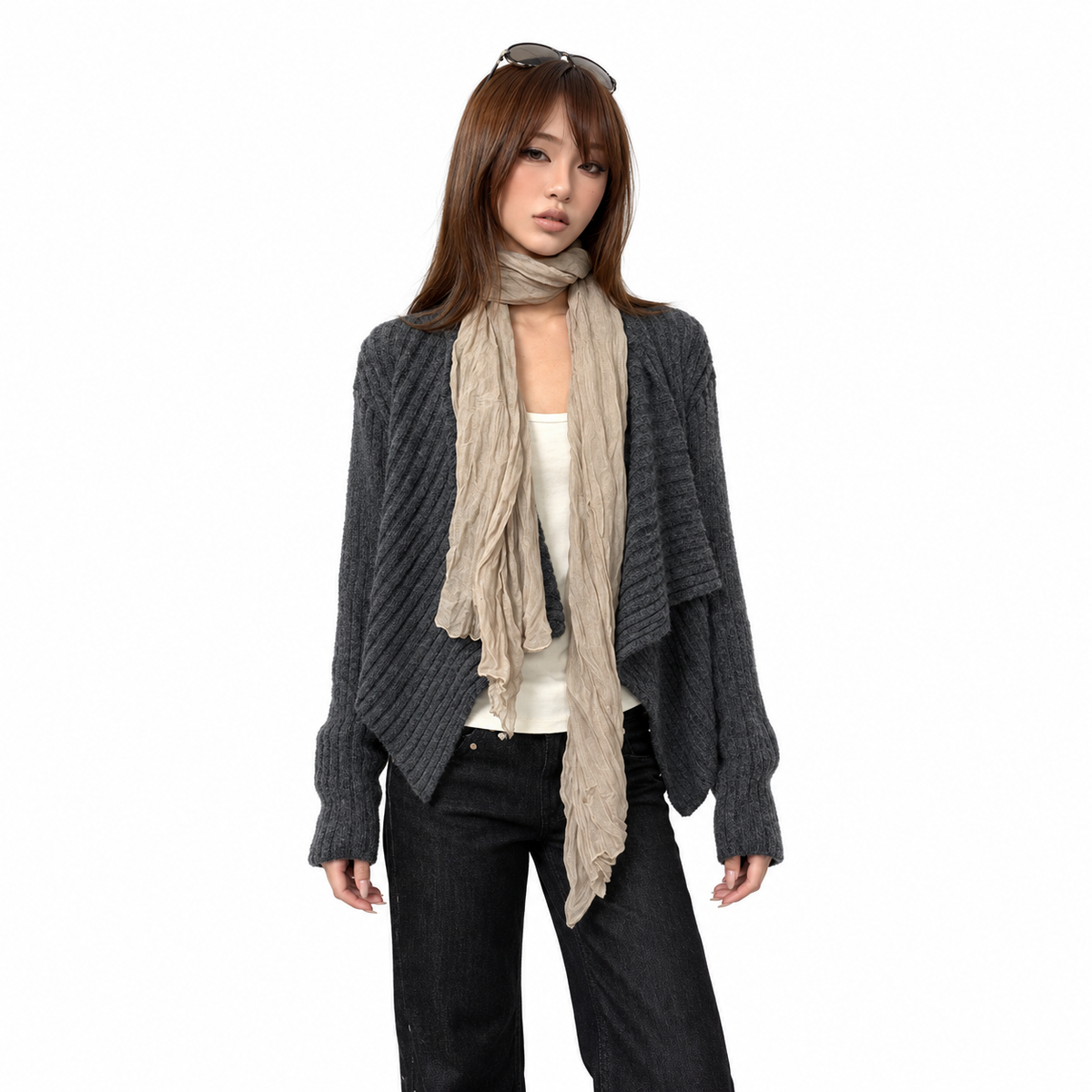 Vintage Lapel Knit Cardigan — white studio catalog image