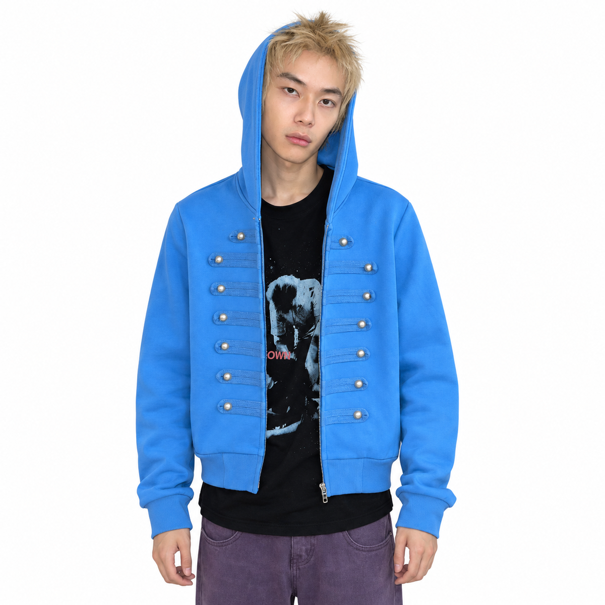 Vintage Napoleon Hooded Cardigan Zip-Up Hoodie — white studio catalog image