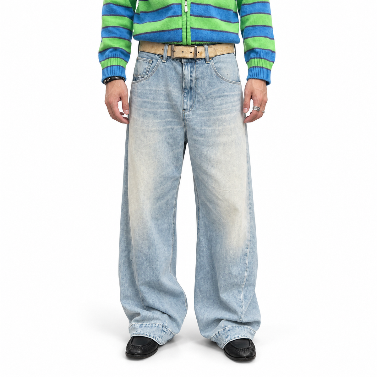 Washed Gradient Wide-Leg Jeans — white studio catalog image