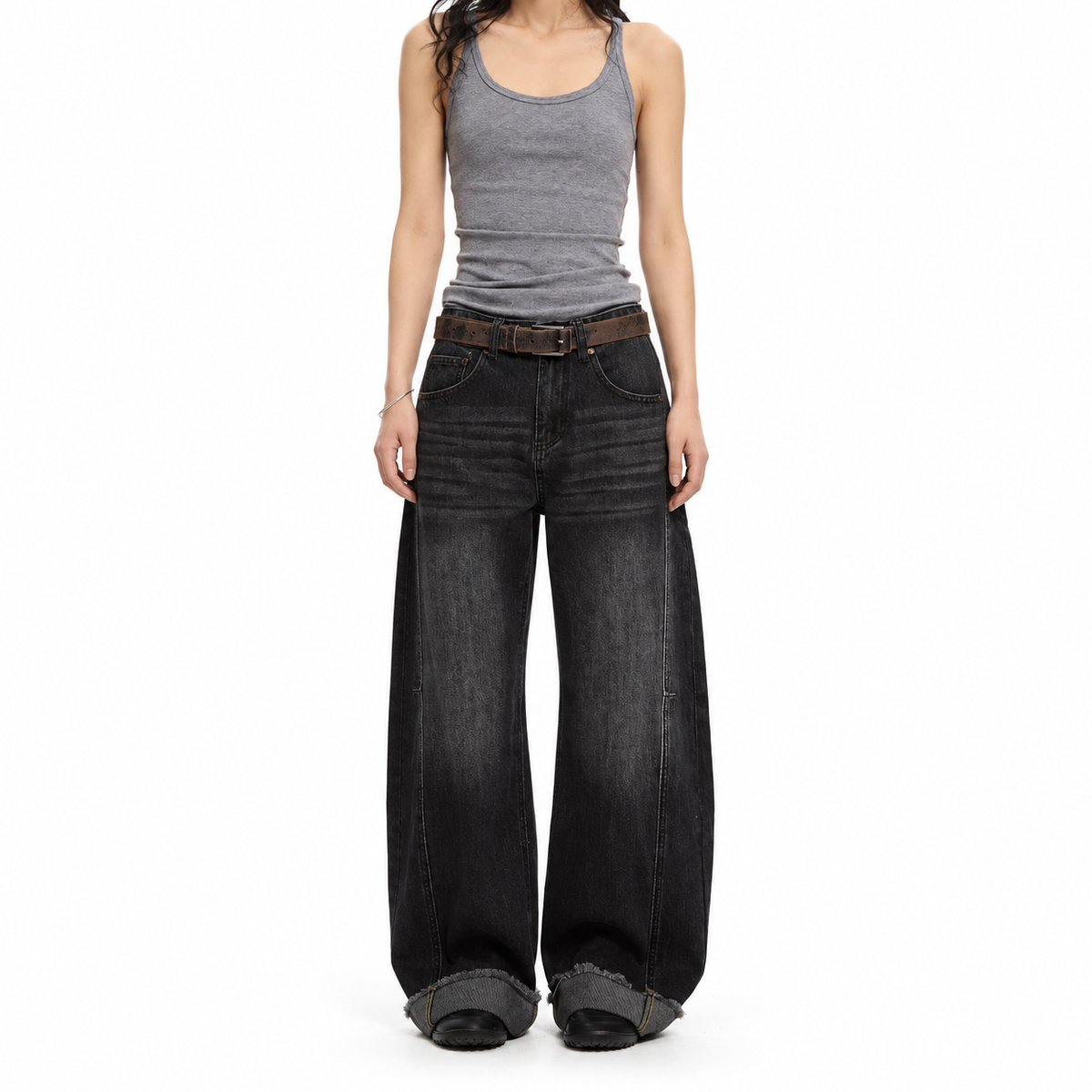 Washed Wide-Leg Barrel Jeans — white studio catalog image