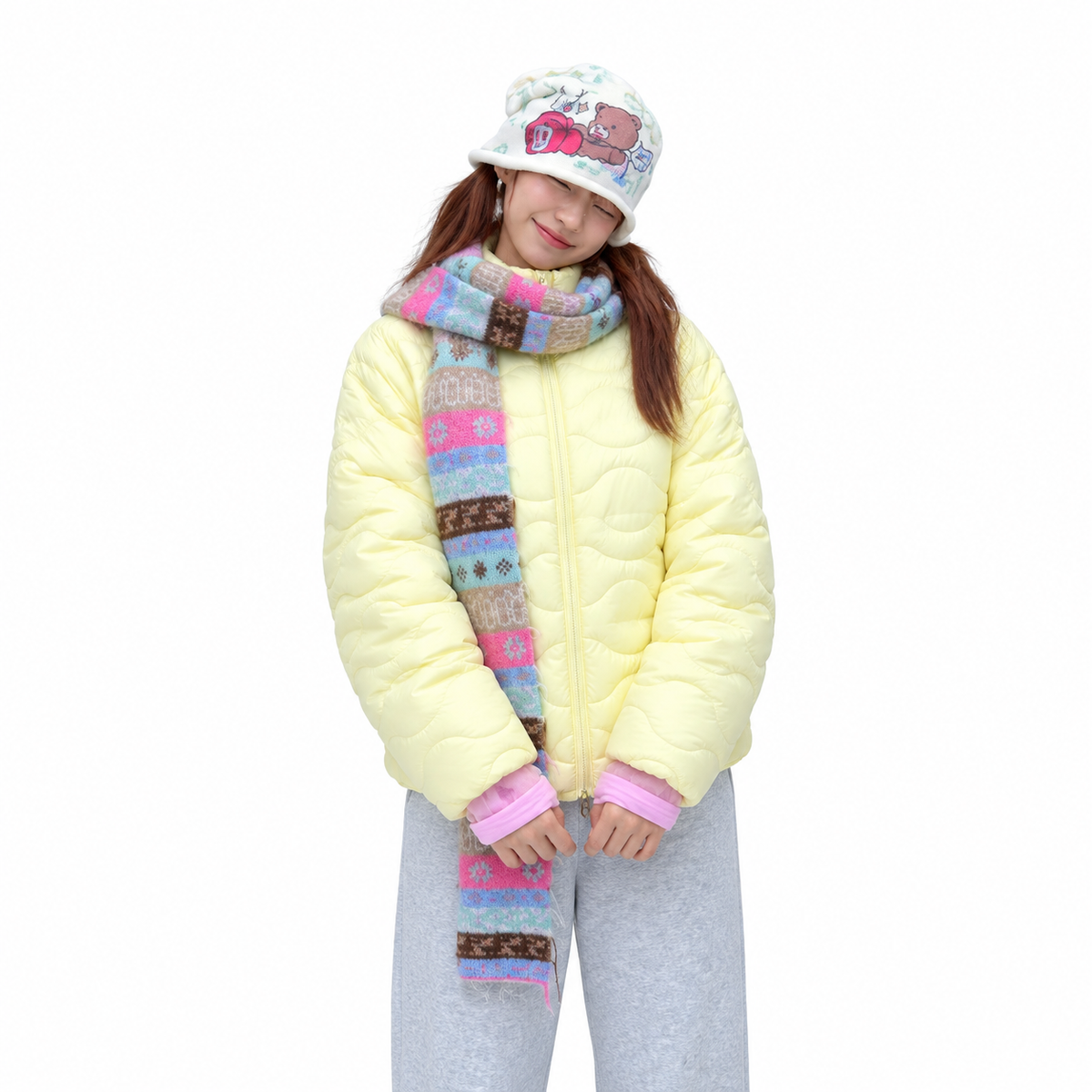 Wavy Collar Puffer Jacket — white studio catalog image